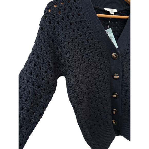 Ann Taylor Weekend Knit Stitch V-Neck Cardigan Navy Blue Size XS Petite - Picture 6 of 10